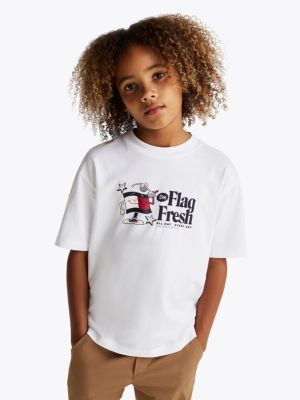 wit t-shirt met vlag en slogan voor jongens - tommy hilfiger