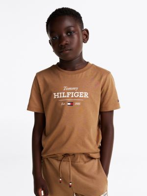 t-shirt 1985 collection con logo brown da bambini tommy hilfiger