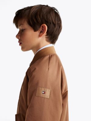 bomber in twill con logo marrone da bambini tommy hilfiger