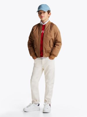 bomber in twill con logo marrone da bambini tommy hilfiger