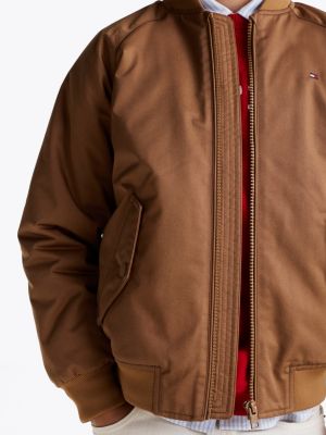 bomber in twill con logo marrone da bambini tommy hilfiger