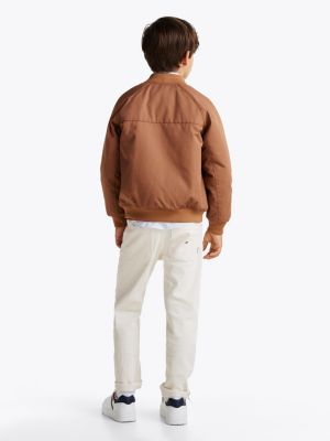 bomber in twill con logo marrone da bambini tommy hilfiger