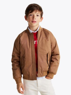 bomber in twill con logo brown da bambini tommy hilfiger