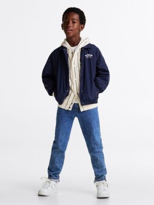 blue logo embroidery coach jacket for boys tommy hilfiger