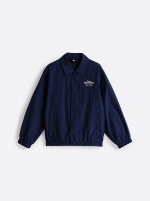 blue logo embroidery coach jacket for boys tommy hilfiger