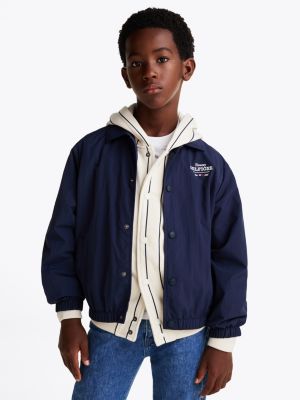 blue logo embroidery coach jacket for boys tommy hilfiger