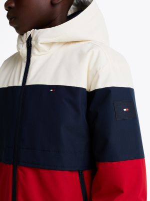 multi colour-blocked padded hooded jacket for boys tommy hilfiger