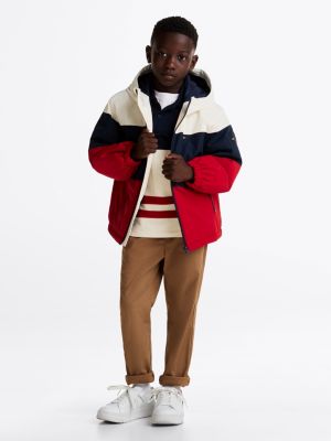 multi colour-blocked padded hooded jacket for boys tommy hilfiger