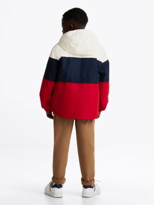 meerdere kleuren colour-blocked gewatteerd jack met capuchon voor jongens - tommy hilfiger