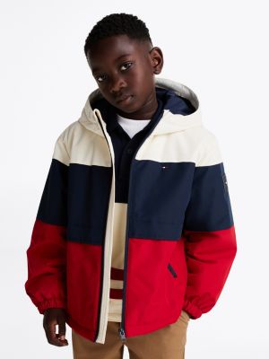 multi colour-blocked padded hooded jacket for boys tommy hilfiger