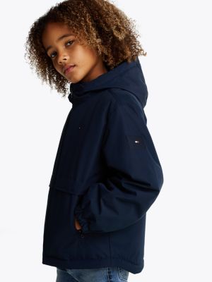 blue colour-blocked padded hooded jacket for boys tommy hilfiger