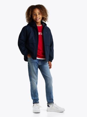 blue colour-blocked padded hooded jacket for boys tommy hilfiger