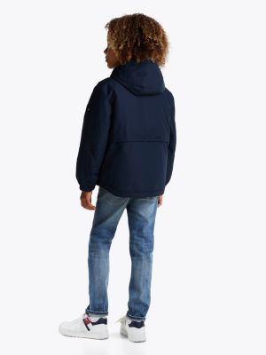 blue colour-blocked padded hooded jacket for boys tommy hilfiger