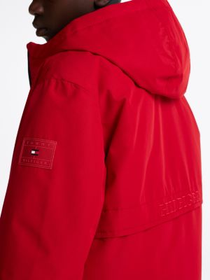 red colour-blocked padded hooded jacket for boys tommy hilfiger