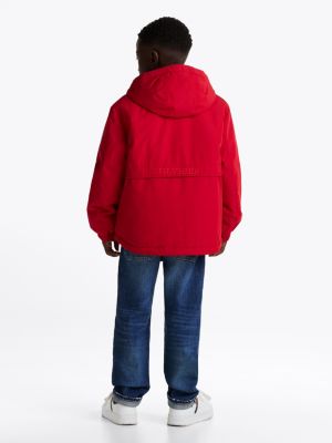 red colour-blocked padded hooded jacket for boys tommy hilfiger