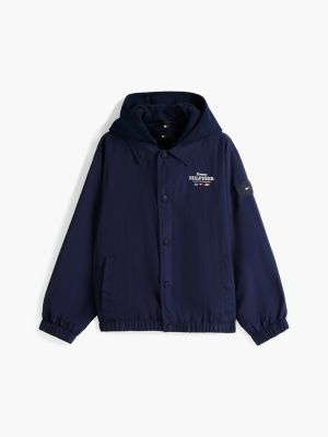 blue 3-in-1 hooded coach jacket for boys tommy hilfiger