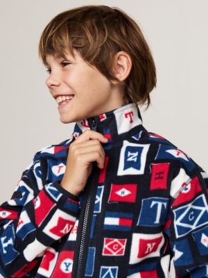 blue polar fleece zip-thru sweatshirt for boys tommy hilfiger