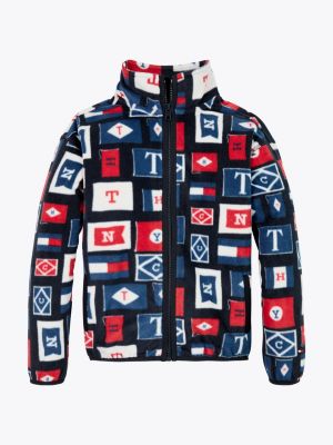 felpa in pile con zip integrale blu da bambini tommy hilfiger