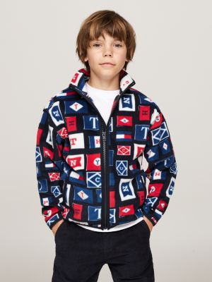 blue polar fleece zip-thru sweatshirt for boys tommy hilfiger