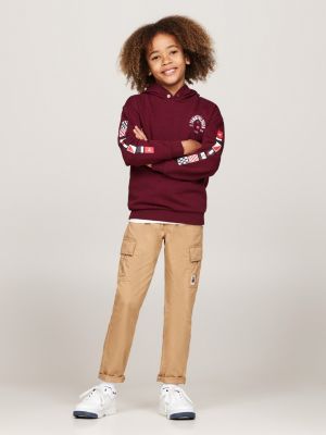 felpa con cappuccio e bottone automatico rosso da bambini tommy hilfiger