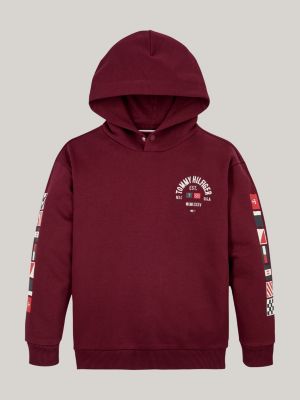 rot hoodie mit logo am ärmel und druckknopf für jungen - tommy hilfiger