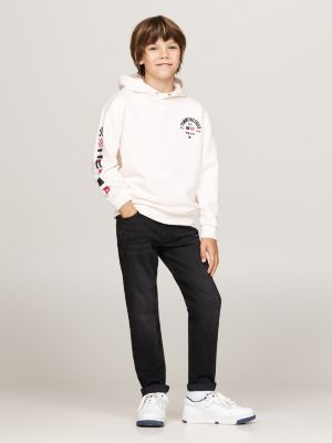 rosa hoodie mit logo am ärmel und druckknopf für jungen - tommy hilfiger