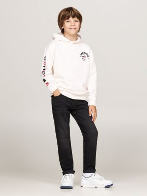 roze hoodie met drukknoop en logo op de mouw voor jongens - tommy hilfiger