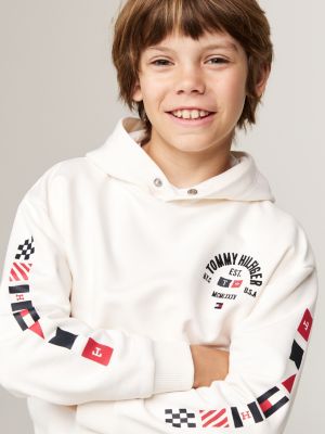 roze hoodie met drukknoop en logo op de mouw voor jongens - tommy hilfiger