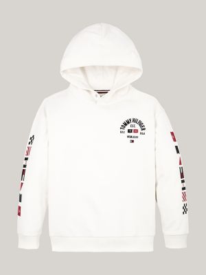 pink sleeve logo snap button hoody for boys tommy hilfiger