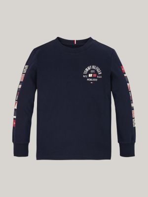 t-shirt a maniche lunghe con bandierine blu da bambini tommy hilfiger