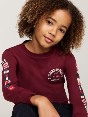 t-shirt a maniche lunghe con bandierine rosso da bambini tommy hilfiger