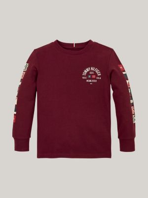 t-shirt a maniche lunghe con bandierine rosso da bambini tommy hilfiger