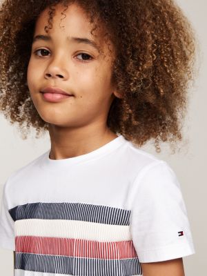 weiß global stripe t-shirt mit rundhalsausschnitt für jungen - tommy hilfiger