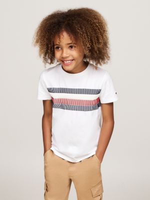 weiß global stripe t-shirt mit rundhalsausschnitt für jungen - tommy hilfiger