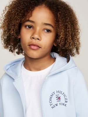 blue fleece zip-thru hoody for boys tommy hilfiger