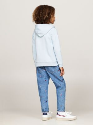 sweat à capuche en molleton zippé bleu pour garçons tommy hilfiger