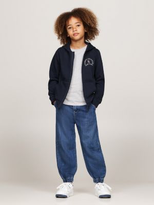 blue fleece zip-thru hoody for boys tommy hilfiger