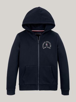 felpa con cappuccio e zip integrale blu da bambini tommy hilfiger