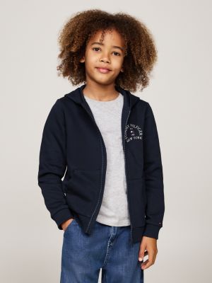 blue fleece zip-thru hoody for boys tommy hilfiger