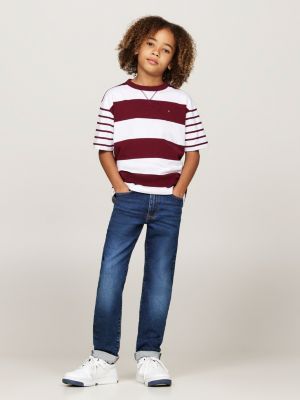 red mixed stripe crew neck t-shirt for boys tommy hilfiger