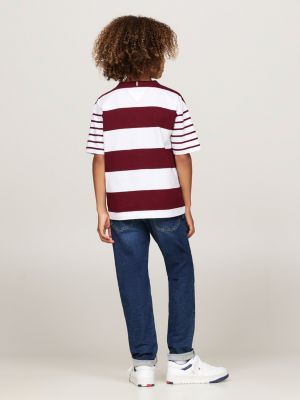 red mixed stripe crew neck t-shirt for boys tommy hilfiger