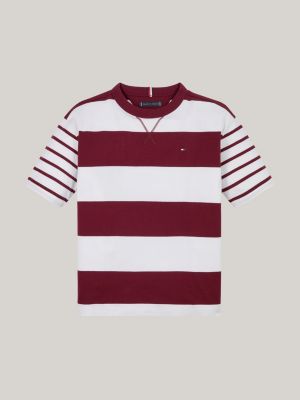 red mixed stripe crew neck t-shirt for boys tommy hilfiger