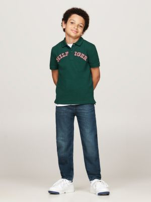 groen regular fit polo met hilfiger monotype-logo voor jongens - tommy hilfiger