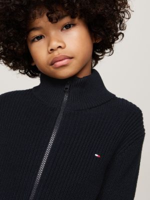 blau rippstrick-pulloverjacke mit reißverschluss für jungen - tommy hilfiger