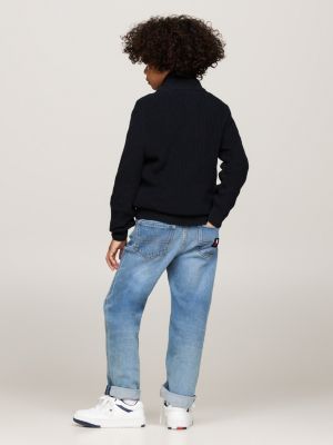 blue rib-knit zip-thru jumper for boys tommy hilfiger