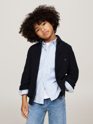 blau rippstrick-pulloverjacke mit reißverschluss für jungen - tommy hilfiger