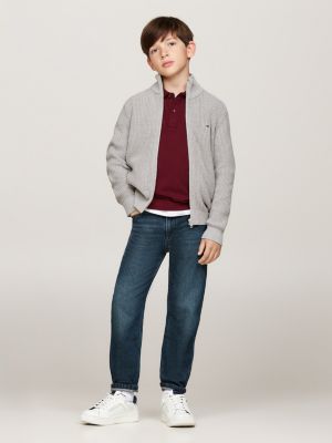grijs ribgebreide trui met rits voor jongens - tommy hilfiger