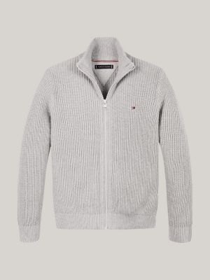 pull côtelé zippé gris pour garçons tommy hilfiger