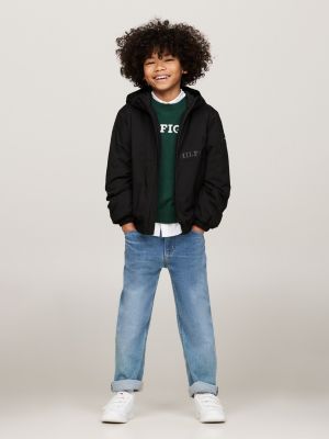 schwarz leichtgewichtige relaxed fit ripstop-jacke für jungen - tommy hilfiger