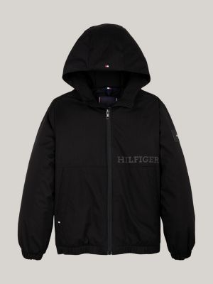 schwarz leichtgewichtige relaxed fit ripstop-jacke für jungen - tommy hilfiger